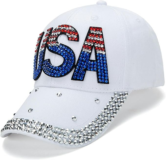 USA Hat, Bling Hat for Independence Day, Sparkling Rhinestone White Denim Cap, Fashionable Night ... | Amazon (US)