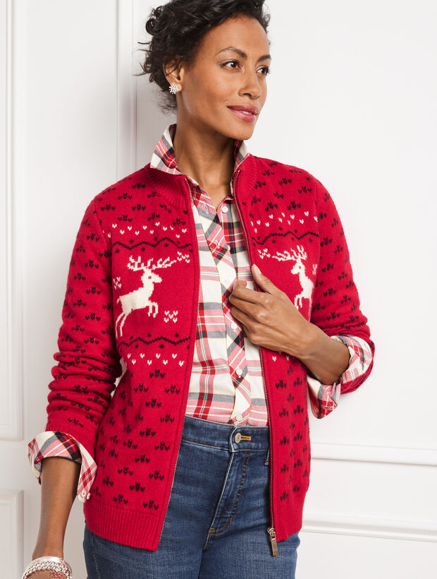 Zip Front Cardigan - Nordic Deer Fair Isle | Talbots