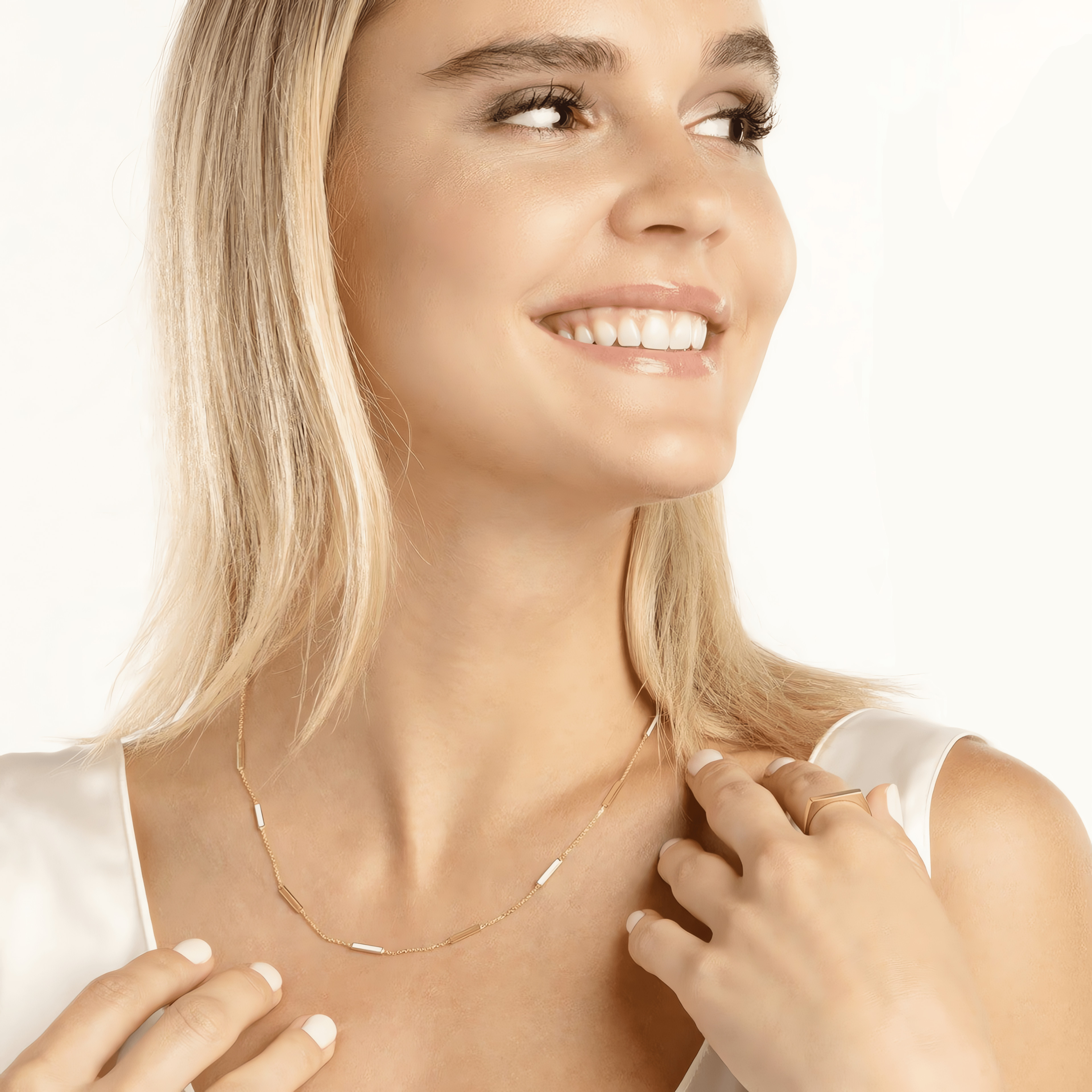 14kt Gold White Enamel Alternating Bar Necklace | Ritani