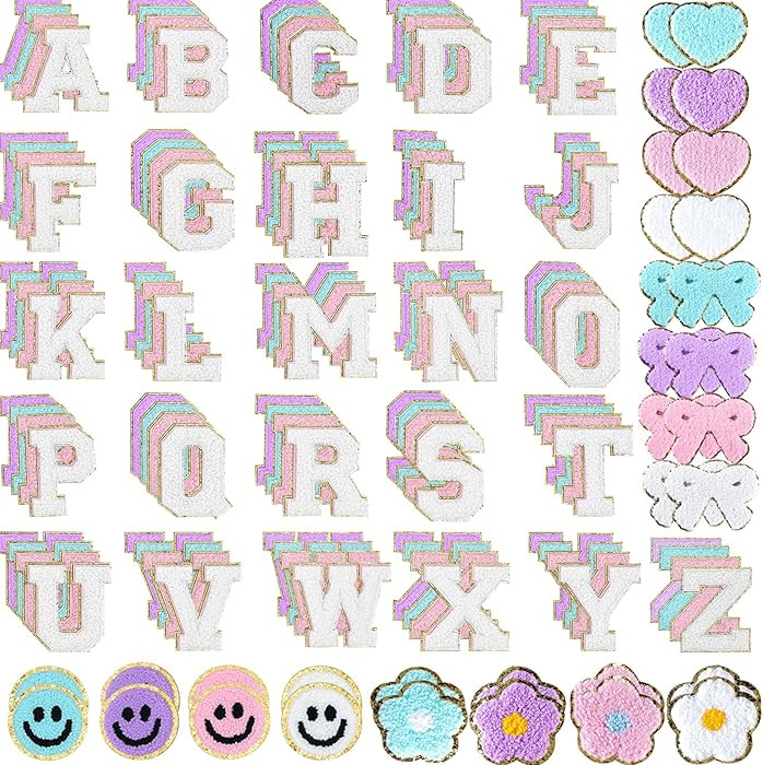 Chenille Letter Patches Self Adhesive Stickers for DIY \u2013 136 Pcs Fuzzy Cute Varsity Patches ... | Amazon (US)