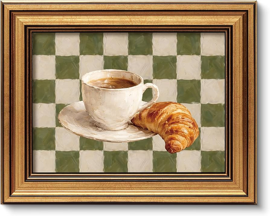 ARPEOTCY Gold Framed Wall Art, Kitchen Wall Art, Coffee Croissant Print | Amazon (US)