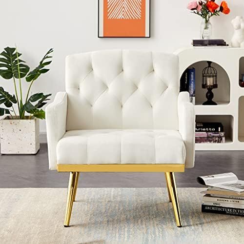 Antetek Upholstered Velvet Accent Chair, Modern Armchair Single Sofa Arm Chair with Golden Metal ... | Amazon (US)