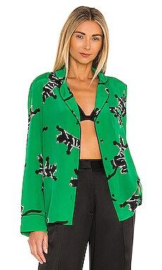 Diane von Furstenberg Long Sleeve Pajama Top in Climbing Jaguar Medium Green from Revolve.com | Revolve Clothing (Global)