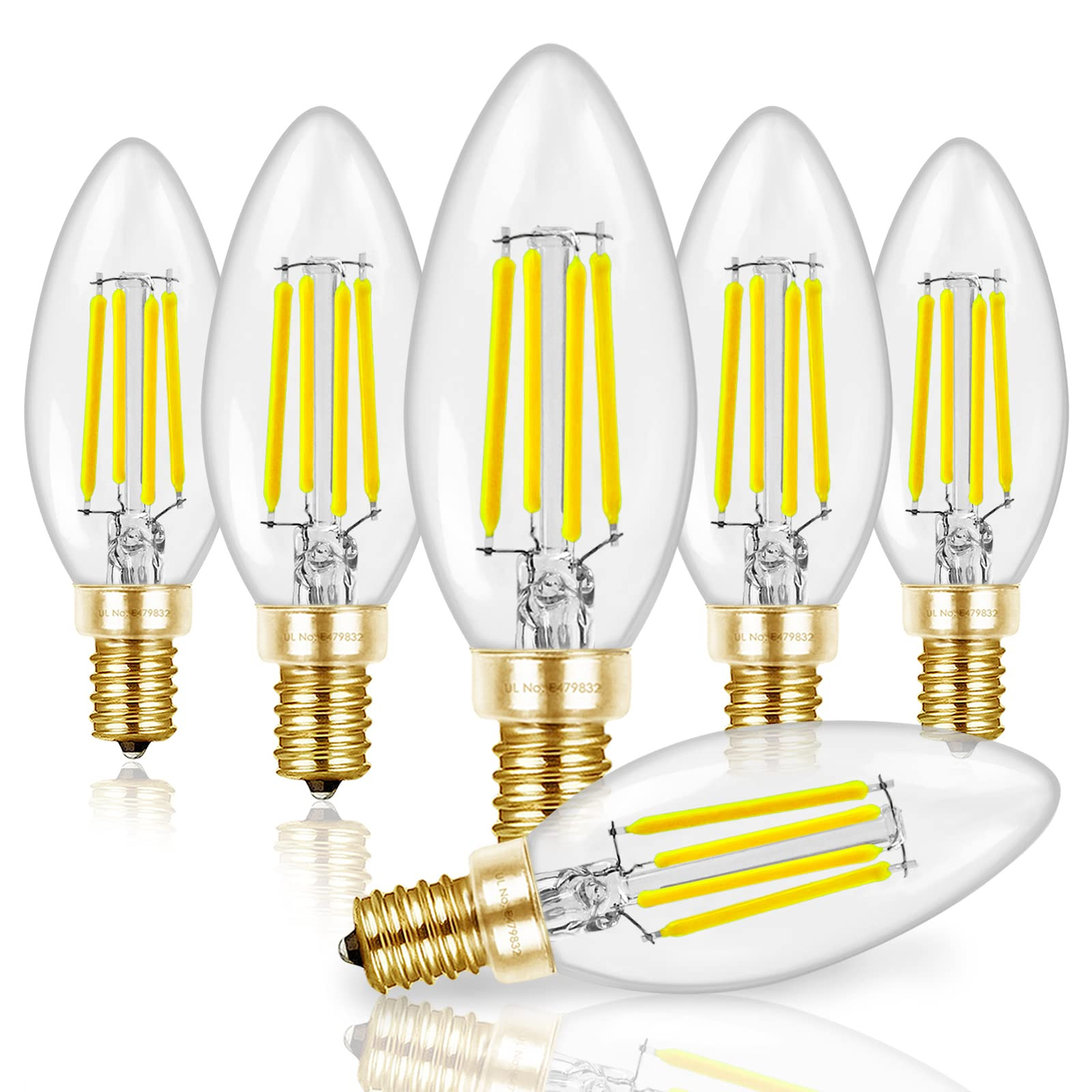 Hizashi E12 LED Bulb Dimmable 60W Equivalent, Chandelier Light Bulbs Daylight 5000K, Candelabra LED Bulbs 90+CRI 6W 550LM B11 Type B LED Candle Bulb with Candelabra Base, UL Listed, 6 Pack | Amazon (US)
