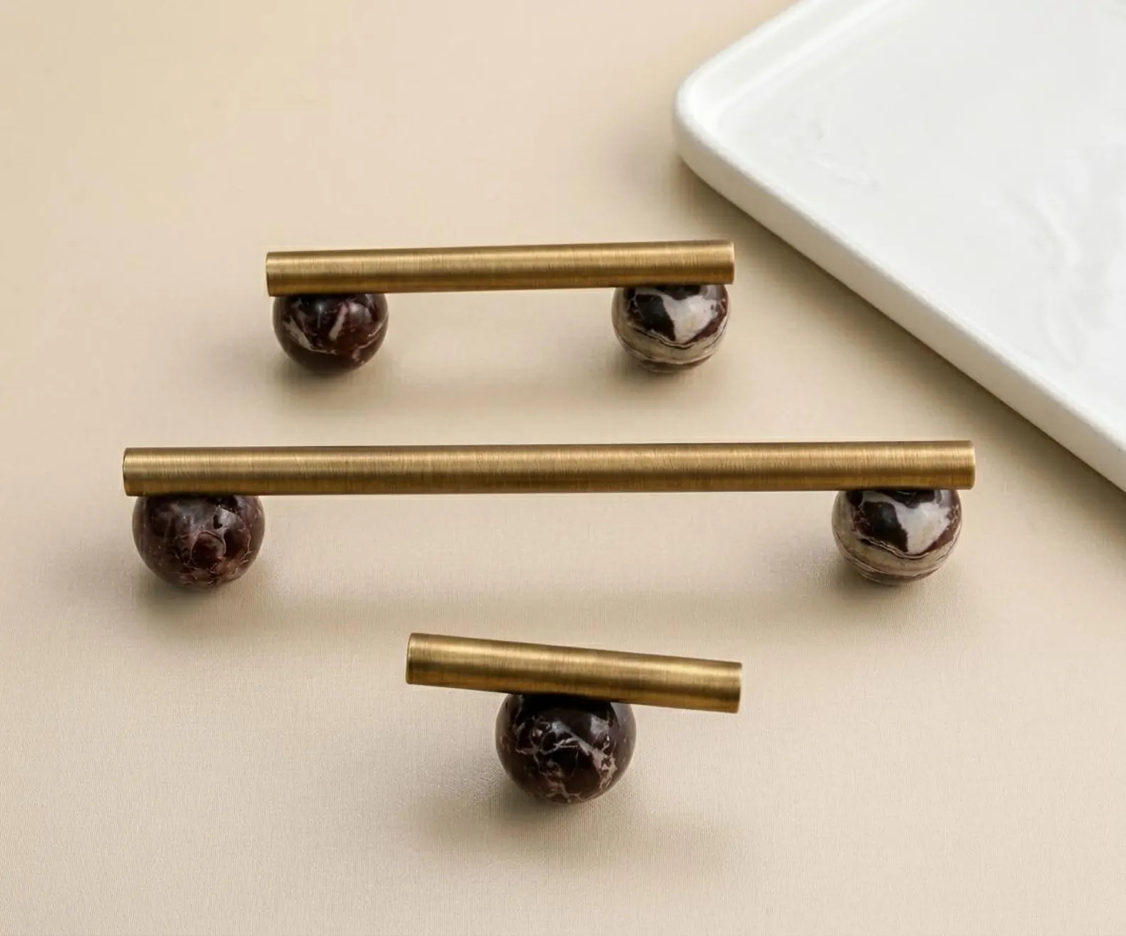Rosso Marble Ball Cabinet Handle, Modern Brass Drawer Pulls, Luxury Wardrobe Hardware | Etsy (Global)