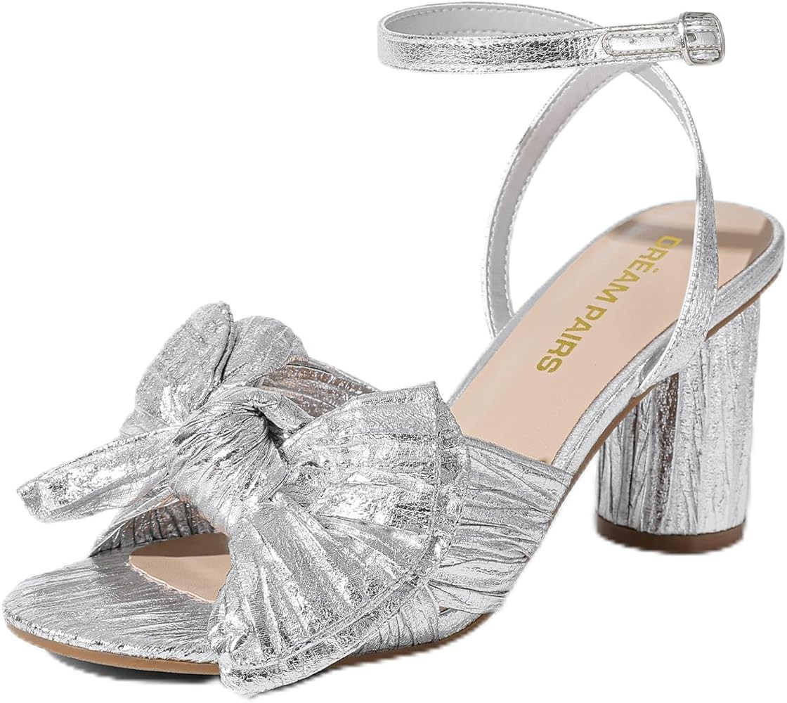 DREAM PAIRS Women's Bow Knot Heeled Sandals Low Chunky Heels Open Toe Ankle Strap Slingback Dress... | Amazon (US)