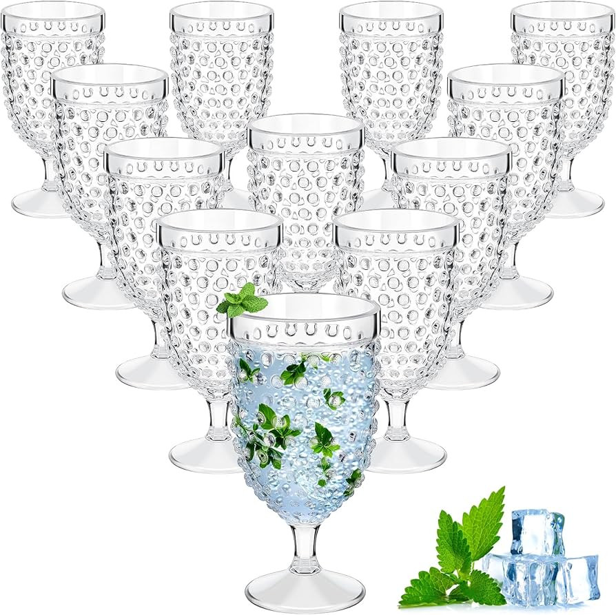 Baderke 12 Pcs Plastic Hobnail Wine Glasses with Stem 14.2 oz Iced Tea Glasses Reusable Vintage P... | Amazon (US)