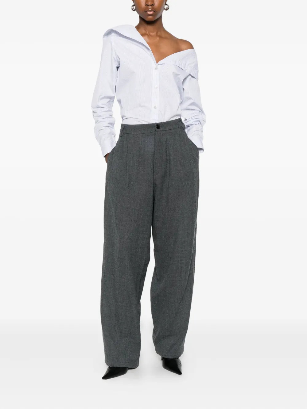 DARKPARK Wool Palazzo Trousers | Grey | FARFETCH | Farfetch Global