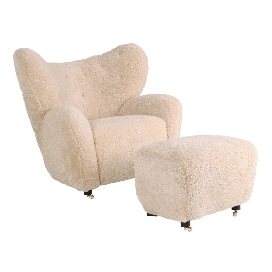Tired Man Lounge Chair & Footstool in Genuine Sheepskin | Eternity Modern