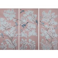 24"" 53""Triptych Hand-Painted Chinoiserie Panels - Unframed Wall Art Pink Silk Wallpaper Shipping I | Etsy (US)