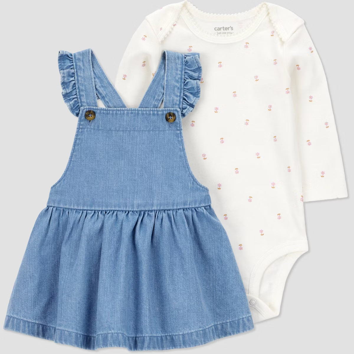 Carter's Just One You® Baby Girls' 2pc Floral Long Sleeve Bodysuit and Denim Dress Set - Blue | Target