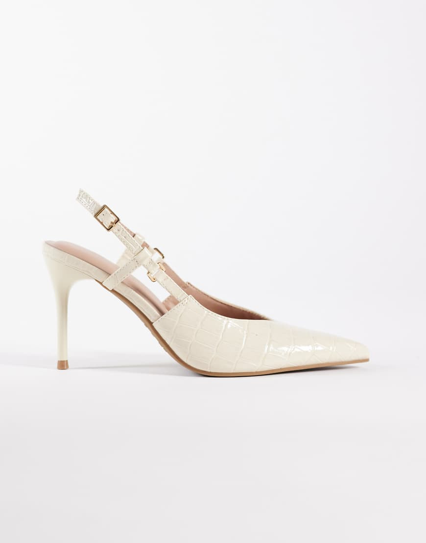 New Look cutout slingback heeled shoe in cream-White | ASOS (Global)