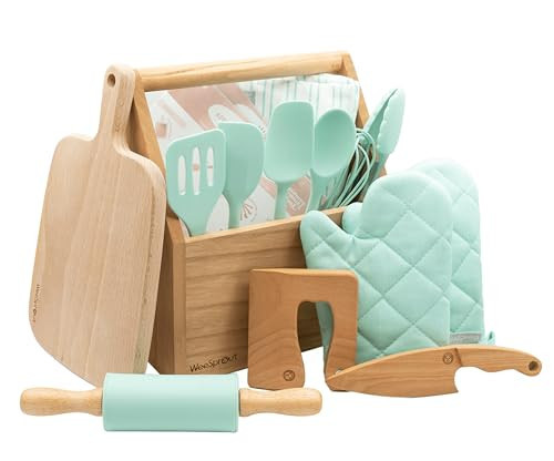 WeeSprout Little Chef Kids Cooking & Baking Set, 14 Piece Cooking Set with Real Kitchen Tools & Kids Apron, Baking Gift for Girls, Boys & Junior Chefs, Food Grade Materials, Choice of Colors | Amazon (US)