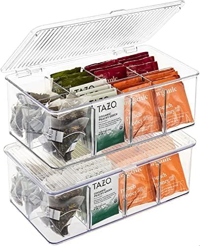 Sorbus 2 Pack Tea Bag Organizer Bins w/Lids & 4 Removable Dividers, Clear Plastic Food Packet Sna... | Amazon (US)