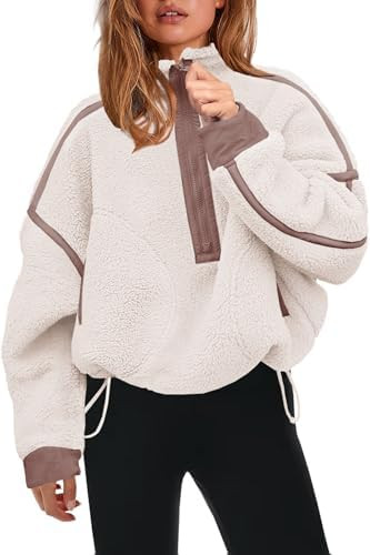 Panadila Womens Half Zip Sherpa Fleece Pullover Soft Oversized Sweatshirt with Pockets Warm Fuzzy... | Amazon (US)