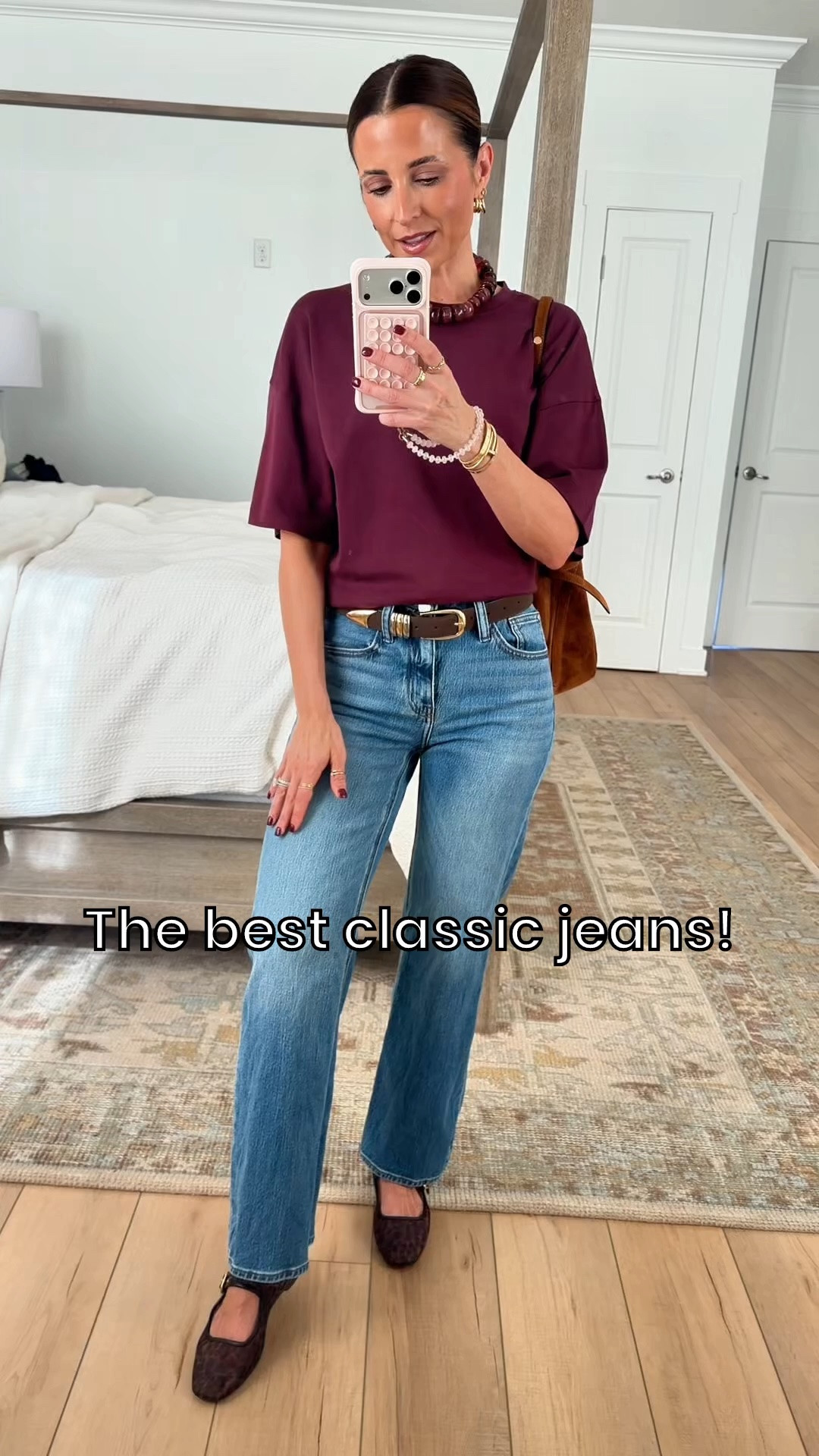 My elevated casual ootd here! Fall outfit. Everyday outfit. Mom outfit. Casual outfit. I love this straight leg jeans in 24 short. Aritzia Barclays cinched t-shirt in 2XS. Target belt in XS. Leopard mesh ballet flats are TTS. Suede bucket bag.

#LTKootd #LTKSeasonal #LTKgrwm