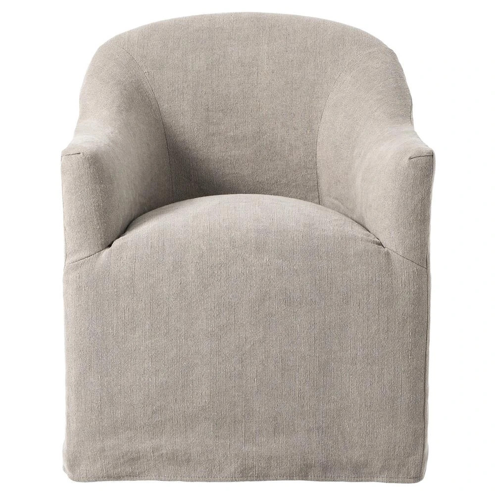 Desiree Modern French Country Beige Twill Slipcover Dining Arm Chair | Kathy Kuo Home