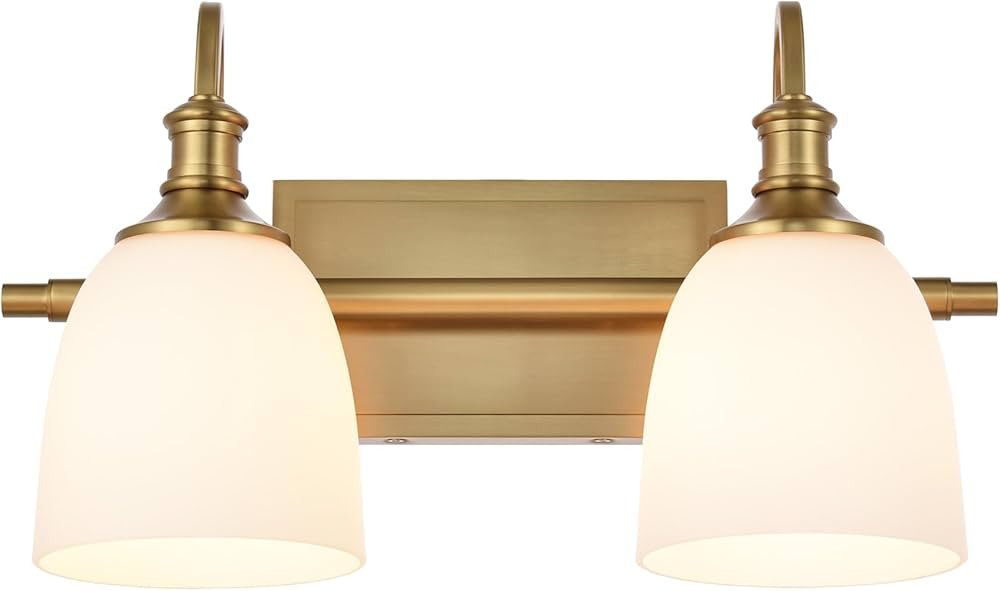 Bathroom Vanity Light Fixtures, Farmhouse Aged Brass 2 Lights Wall Sconce Lighting with Opal Glas... | Amazon (US)
