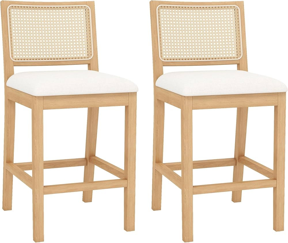Westice Rattan Bar Stools Set of 2, 26" Farmhouse Counter Height Stools with Natural Rattan Back ... | Amazon (US)