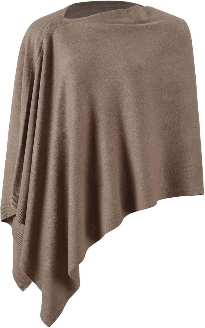 Fomolom Women Ponchos Sweater Versatile Lightweight Solid Knitted Shawl Wrap Scarf Cape Accessori... | Amazon (US)