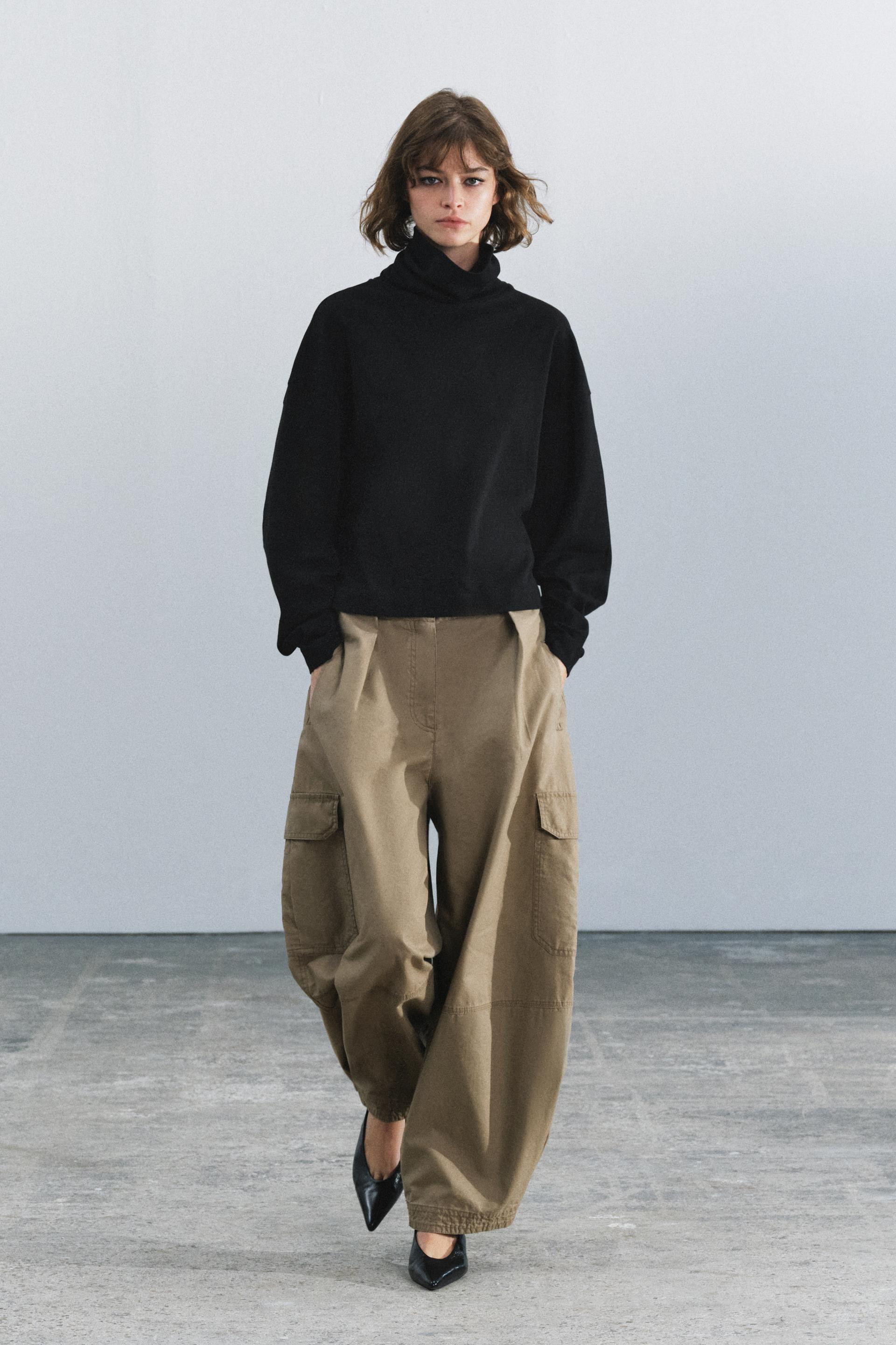 Zara - Rib Knit Long Sleeve T-Shirt - Women - Charcoal - Women | Zara US