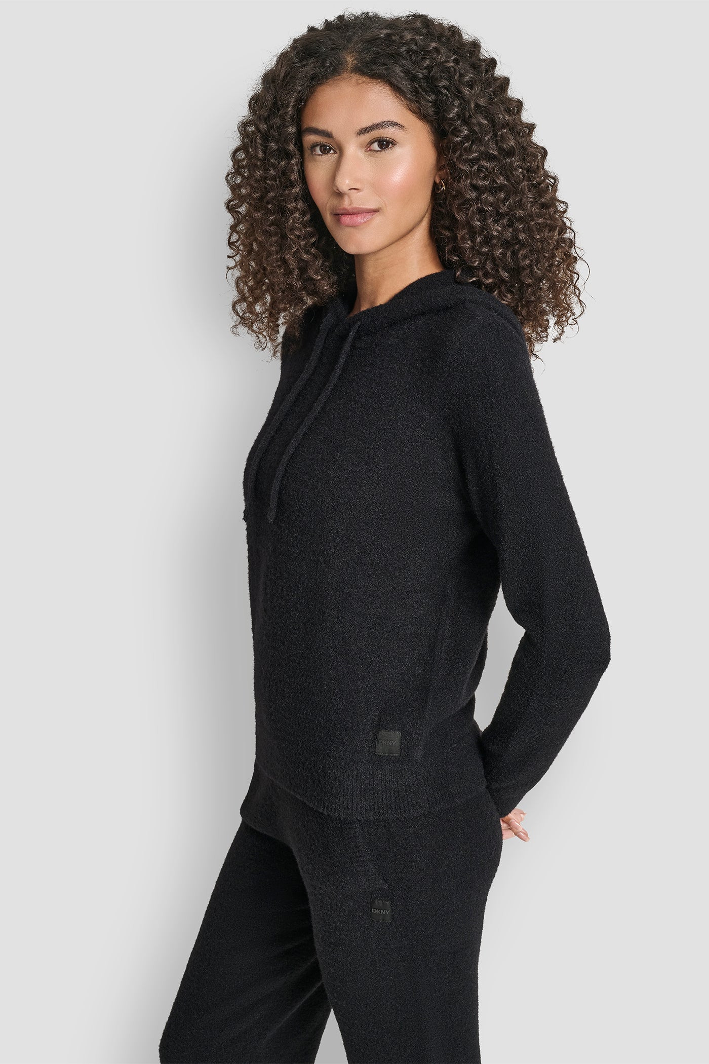 FEATHER YARN HOODIE WITH DRAWCORD AND TONAL LOGO | DKNY