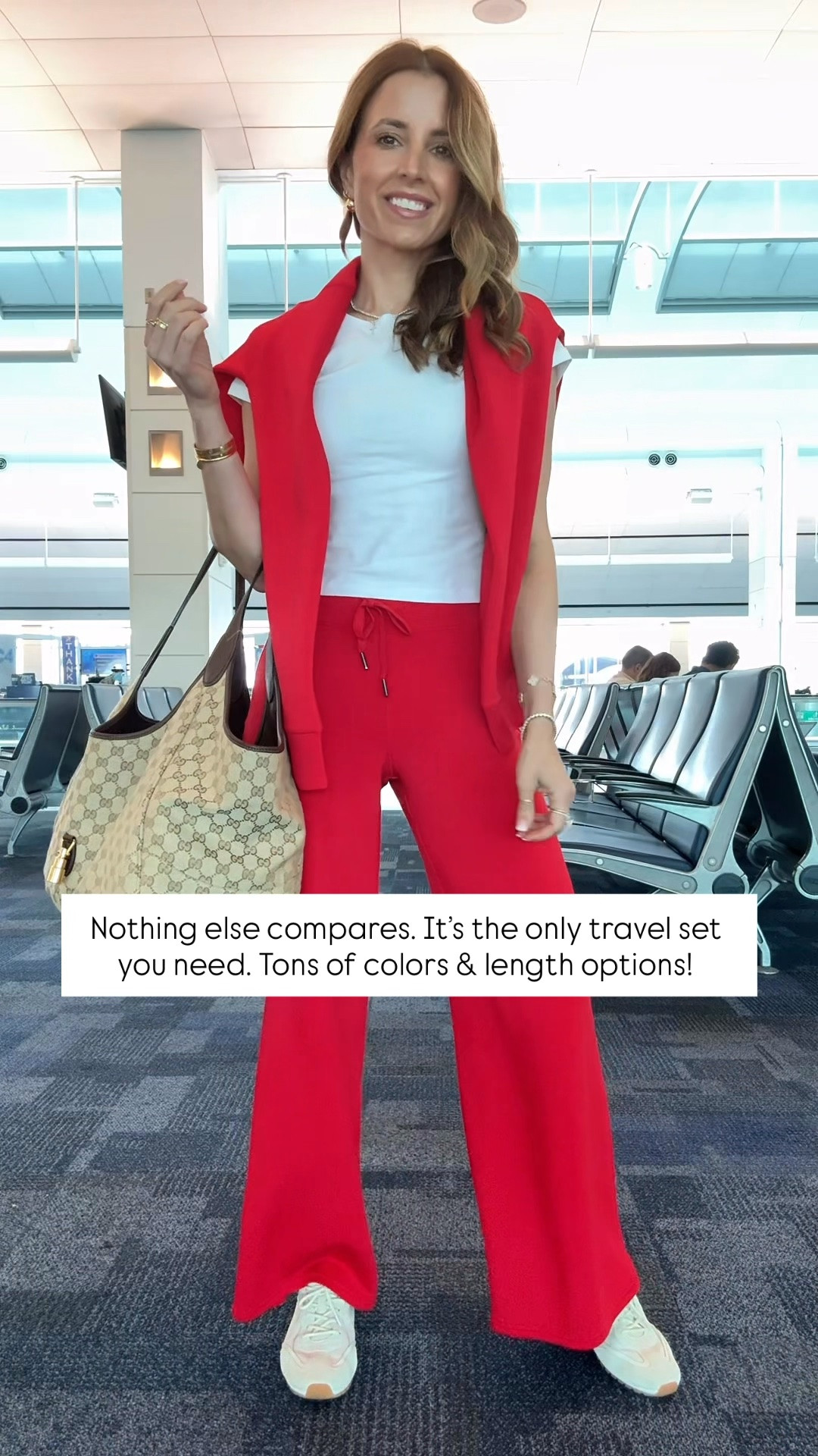 My travel essentials! My travel must-haves. Travel favorites. My travel outfit. Airport outfit. The best matching sets! Code LISAMARIEXSPANX on first time orders. Wearing XS petite in pants and XS in top. I went up half a size in cream sneakers. Gucci Mercato tote in size large.

#LTKootd #LTKgrwm #LTKTravel