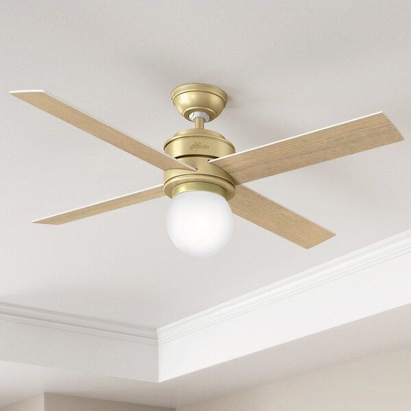 Hunter Fan Hepburn Brass 52-inch Ceiling Fan with 4 White Grain/Aged Oak Reversible Blades - Bronze | Bed Bath & Beyond