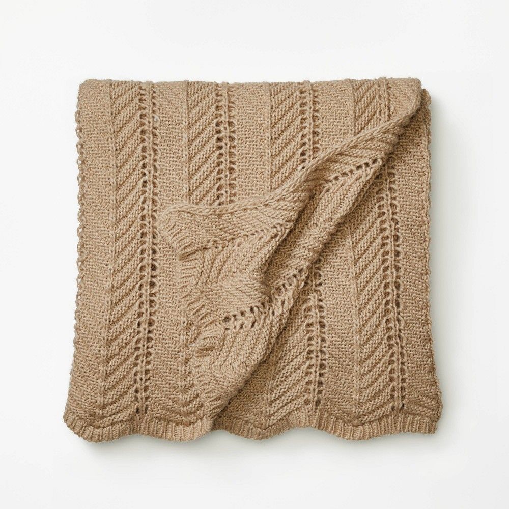 Herringbone Pointelle Throw Blanket Taupe - Threshold designed with Studio McGee | Target