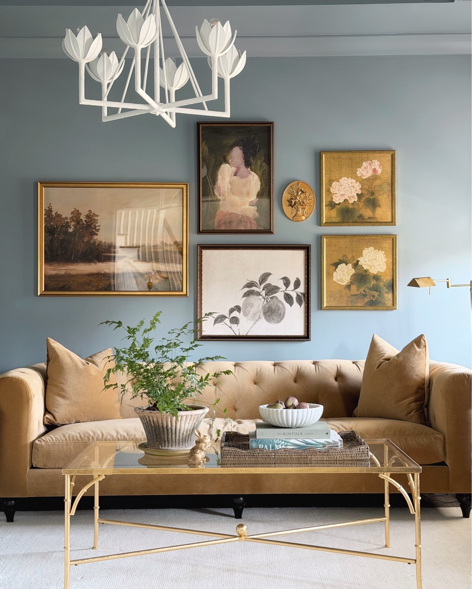 Velvet sofa gold table office

#LTKHome