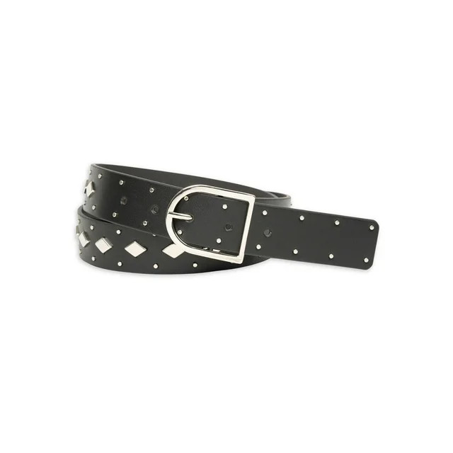 No Boundaries Women's Diamond Shape Studded Belt, Black | Walmart (US)
