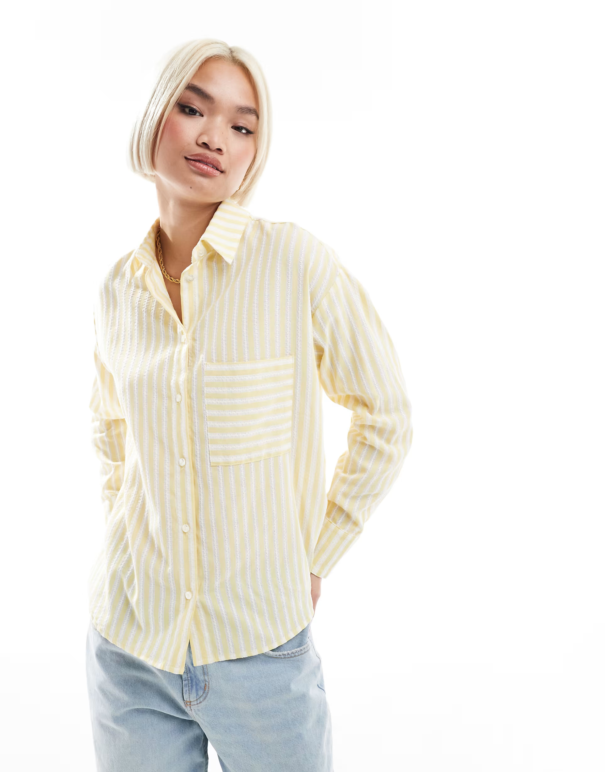 Threadbare casual button down shirt in yellow and white stripe | ASOS (Global)