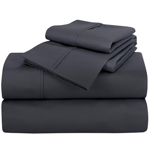ROYALE LINENS 400 Thread Count 100% American Grown Cotton 4 Piece Sateen King Sheet Set - 1 Fitted Sheet, 1 Flat Sheet, 2 Pillow case - Grey King Bedsheet - Cotton Sheets - (King, Spanish Slate) | Amazon (US)
