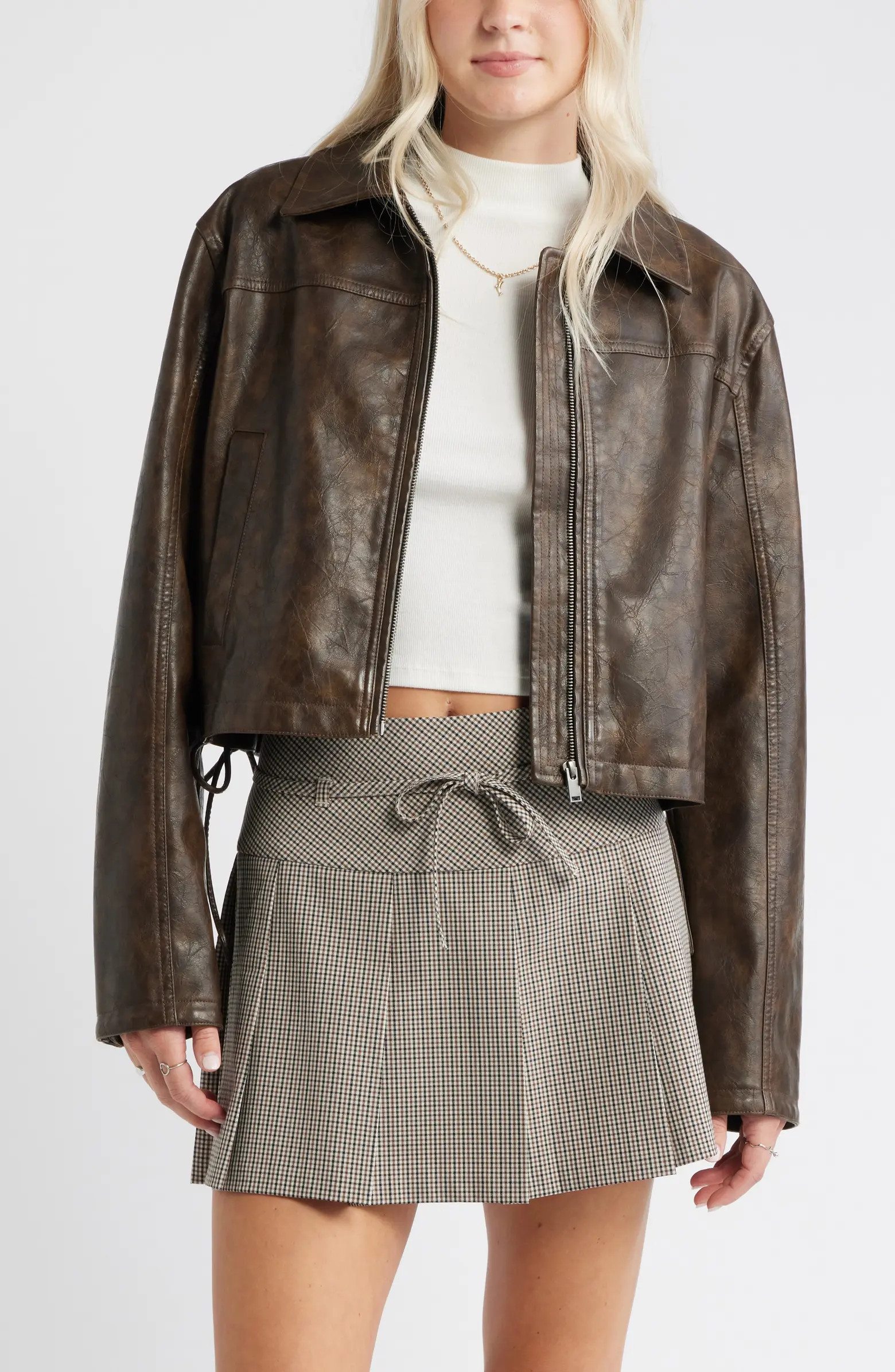 Side Tie Faux Leather Moto Jacket | Nordstrom