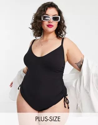 New Look Curve rouched side swimsuit in black | ASOS (Global)