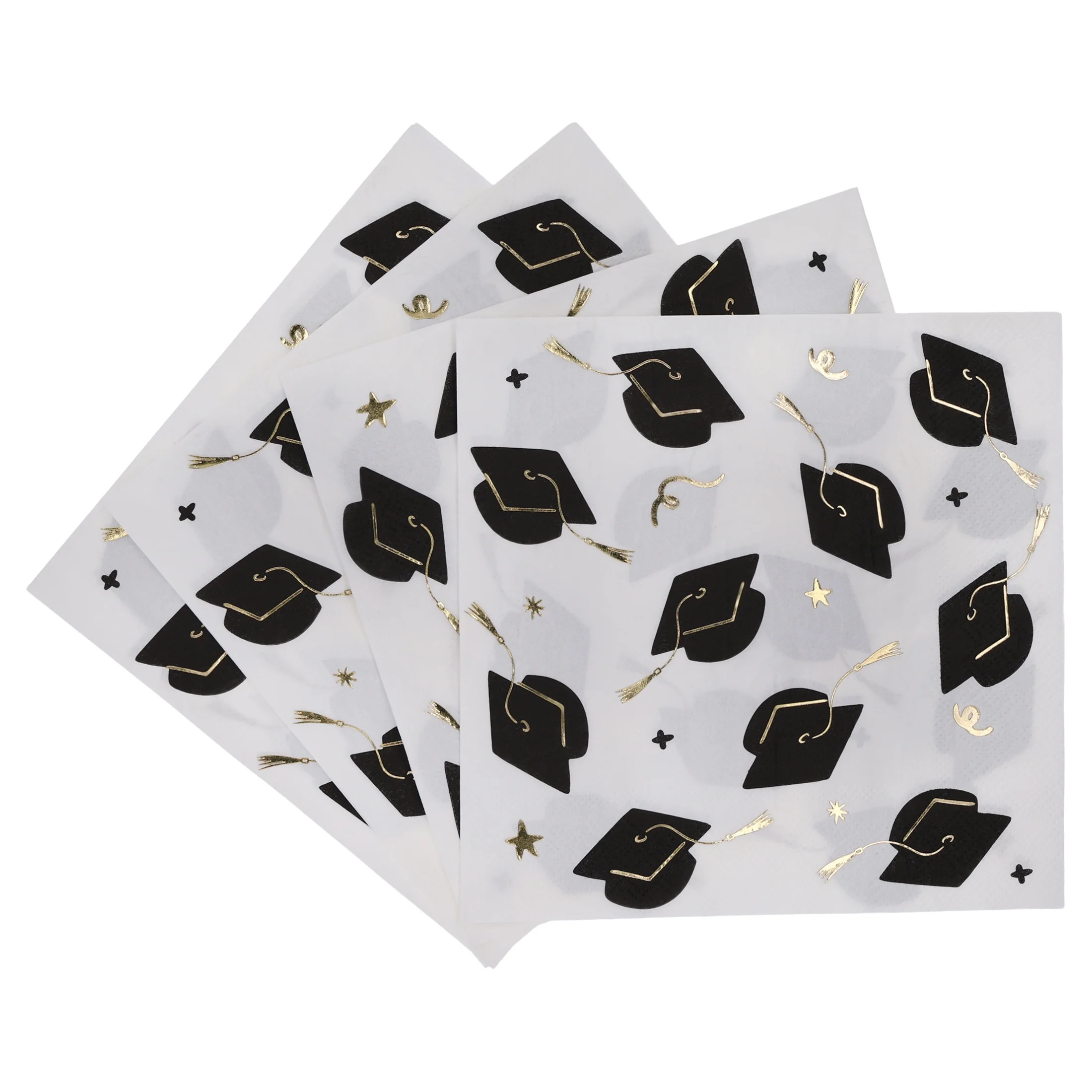 Black, Gold, and White Graduation Cap and Tassel Disposable Paper Lunch Napkins, 16 Count, Gradua... | Walmart (US)
