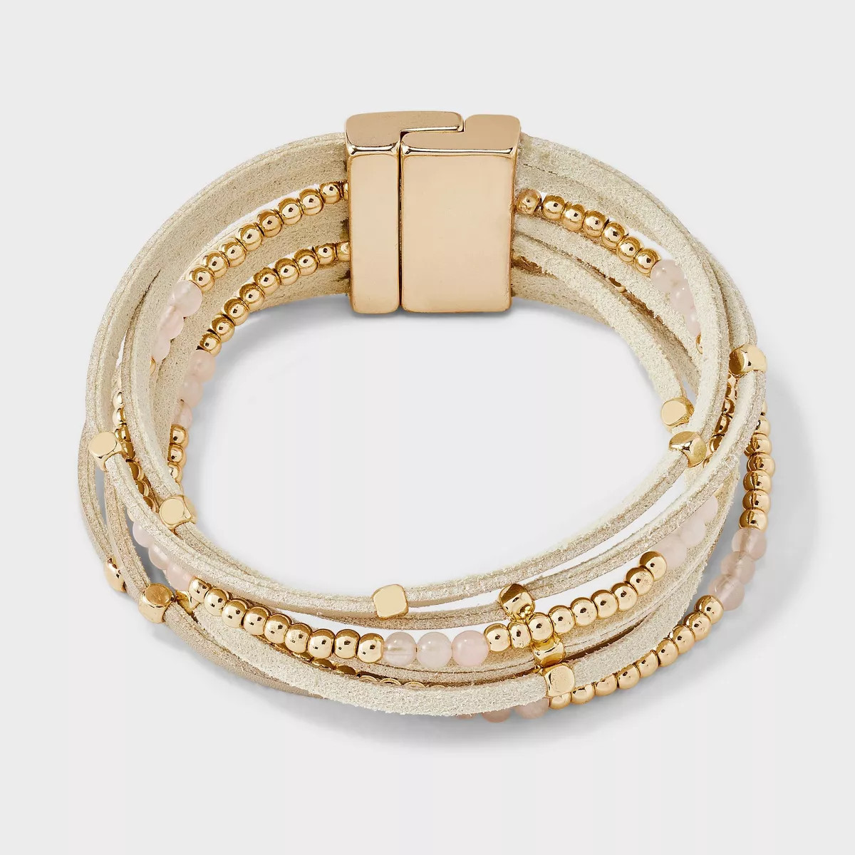 Simulated Leather Mixed Bead Rose Quartz Magnetic Bracelet - Universal Thread™ Gold | Target