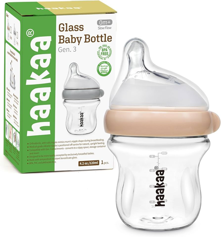 haakaa Gen.3 Natural Glass Baby Bottle 4.2oz/120ml - Wide Neck, Anti-Colic Slow Flow Nipple,Easy ... | Amazon (US)