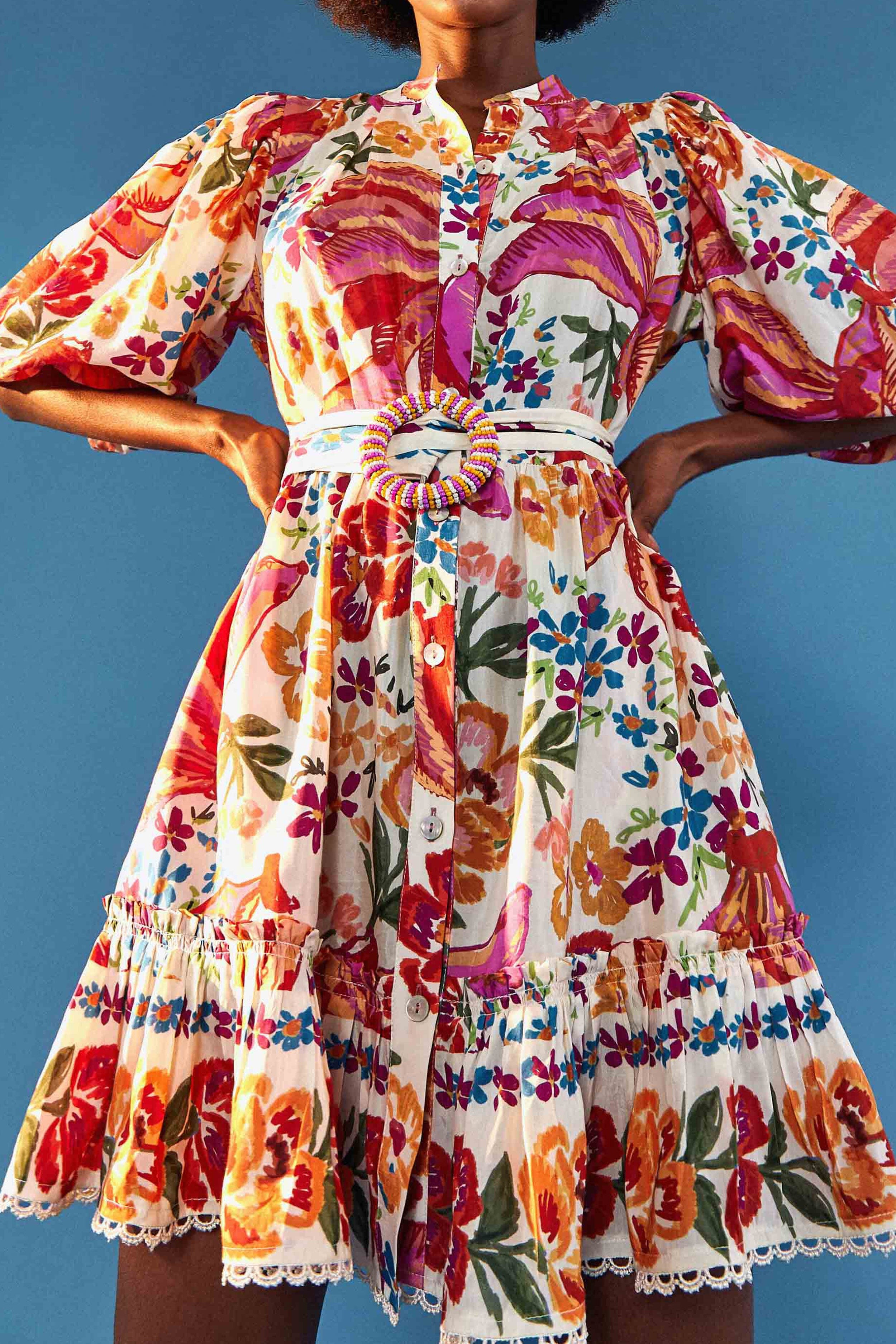 BELTED MINI DRESS | White Spring Bananas | FarmRio (US)