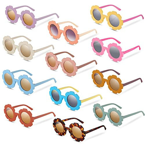 12 Pairs Kids Round Flower Sunglasses Flower Shaped Sunglasses Cute Outdoor Sunglasses Eyewear for Kids(Stylish Colors) | Amazon (US)