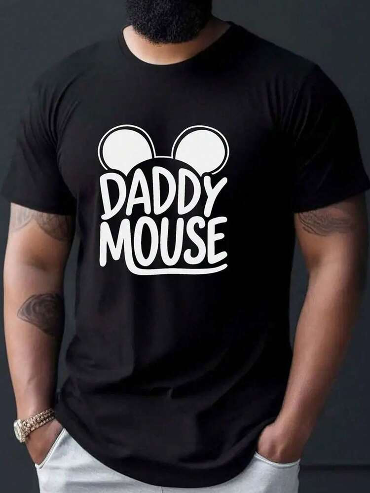 Dad Mouse Lustration Printed Cotton Short Sleeve T-Shirt -Comfortable Casual Breathable Top T-Shi... | SHEIN