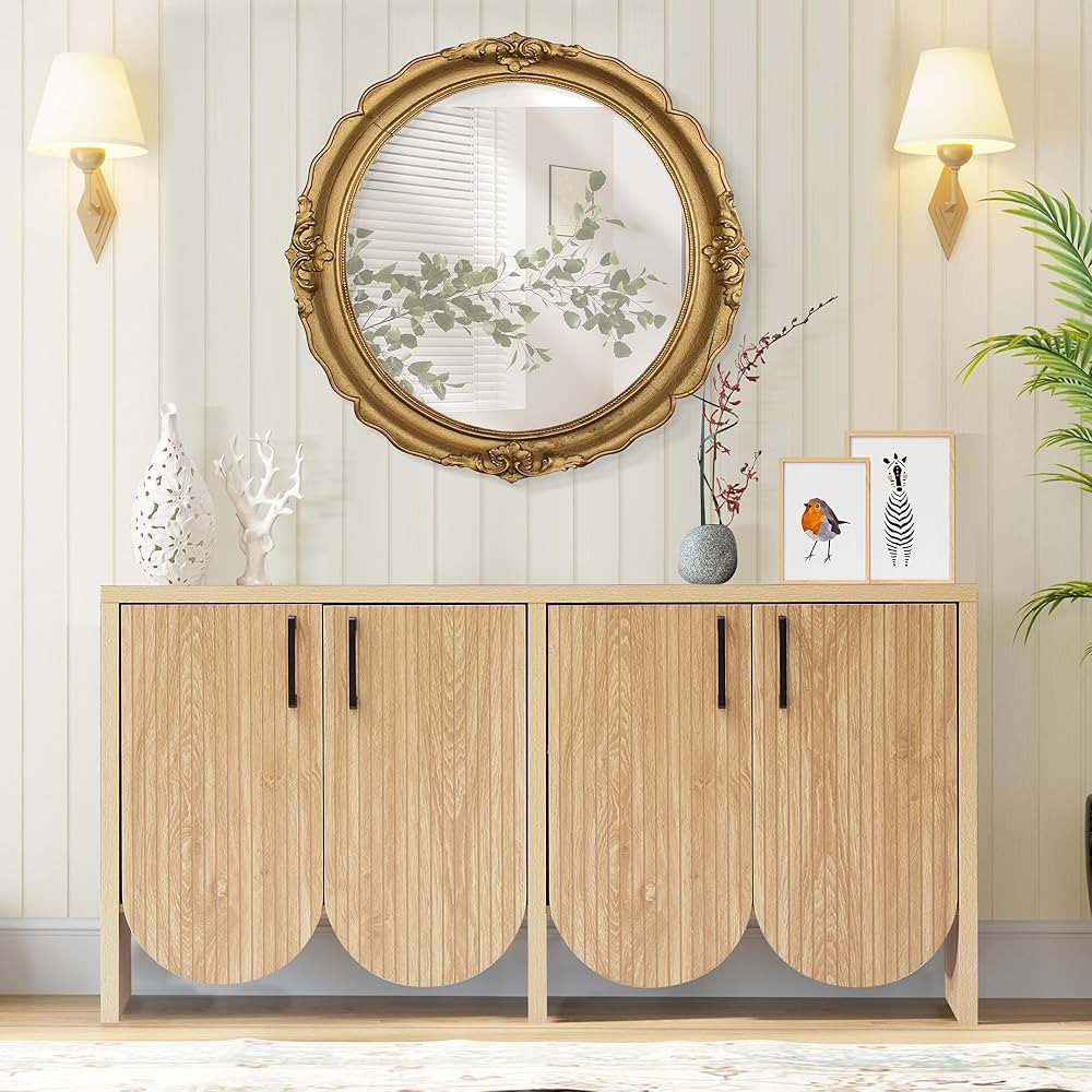 Fluted Buffet Sideboard Cabinet with Storage,Scandinavian 57.9” Storage Cabinet with Adjustable... | Amazon (US)
