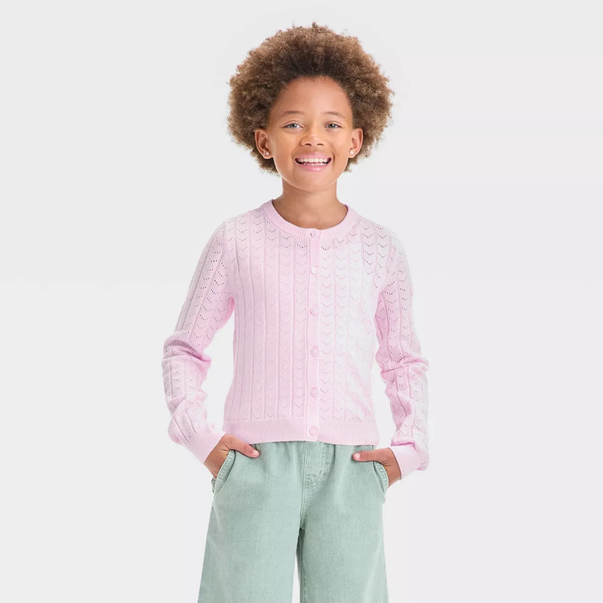 Girls' Long Sleeve Pointelle Cardigan - Cat & Jack™ | Target