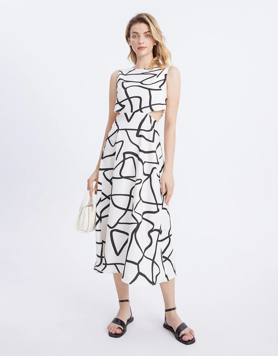 Abstract Graffiti Print Cut Out Sleeveless Dress | Urban Revivo