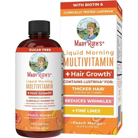 MaryRuth Organics Liquid Multivitamin + Lustriva Hair Growth, Biotin 10000mcg, Clinically Tested Women for Thicker Hair & Facial Wrinkles, 15.22 fl oz | Walmart (US)