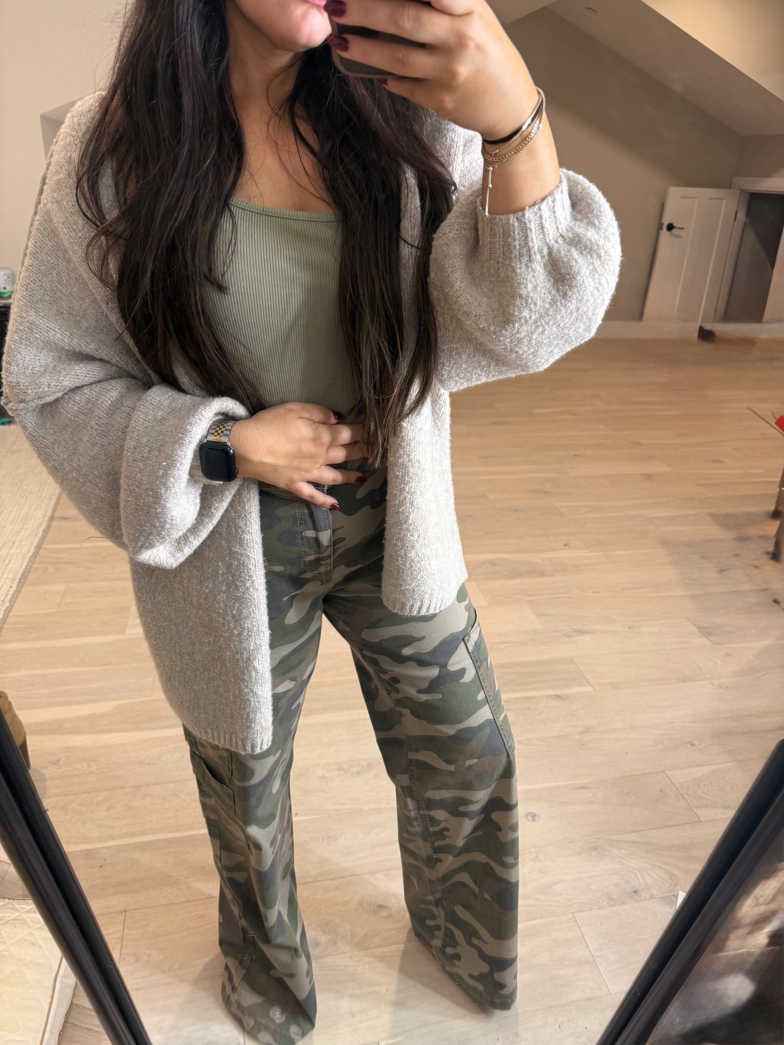 Viral Walmart fashion find that lives up to the hype!  🚨 These $17 camo pants are the perfect comfy fall outfit staple 🍁 Stretchy waistband, soft fabric, and a little long on my 5’1” frame , so ideal with boots, heels or a platform 👟.

Never take off my Mejuri bracelets, and favorite sweater this season 🤭 

#WalmartFinds #LTKFall #WalmartOutfit #CamoPants #AffordableFashion #falloutfit 

#LTKSeasonal #LTKPetite #LTKFindsUnder50