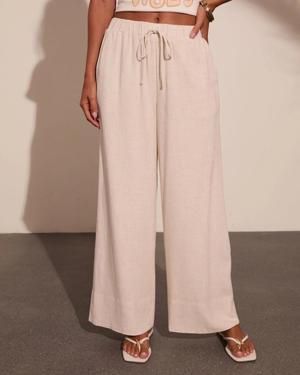 Villa Days Linen Blend Drawstring Wide Leg Pants | VICI