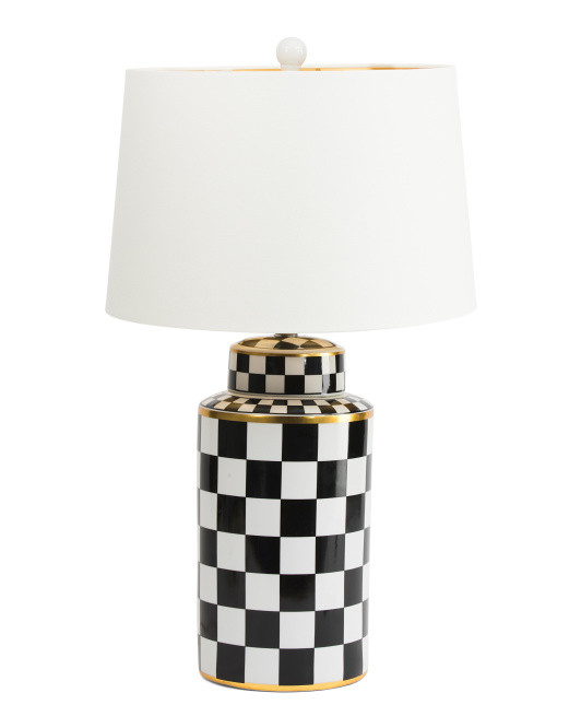 29in Checkered Ceramic Table Lamp With Linen Shade | Bedroom | Marshalls | Marshalls