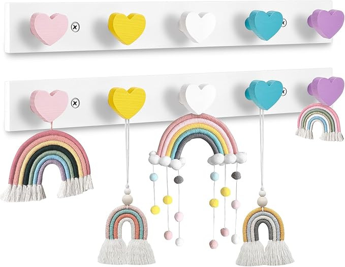 Maitys 2 Pcs Kids Coat Rack Wall Mount Kids Wall Hooks Rainbow Coat Rack Hooks for Boys Girls Tod... | Amazon (US)
