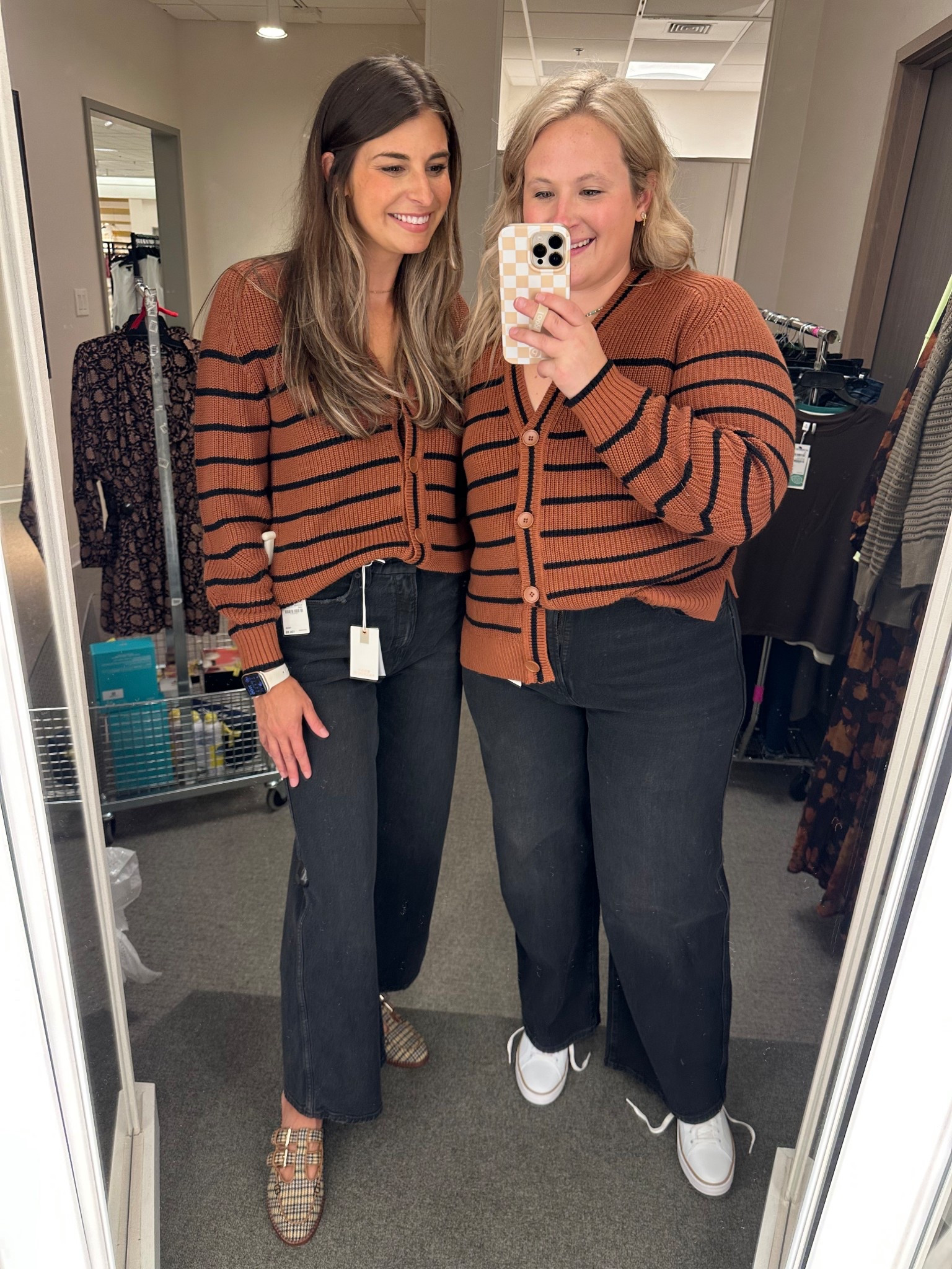 We both love these good American jeans and cardigans from the Nordstrom sale! We got our true size 
